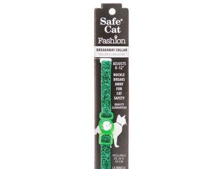 Safe Cat Jeweled Adjustable Breakaway Cat Collar - Green Glitter