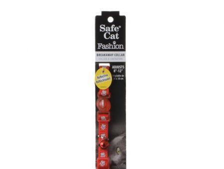 Safe Cat Reflective Adjustable Cat Collar - Paws Red