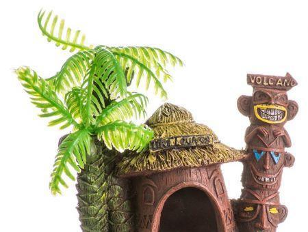 Blue Ribbon Exotic Environments Betta Hut with Palm Tree Aquarium Ornament