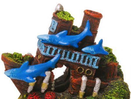 Blue Ribbon Exotic Environments Shark Shipwreck Aquarium Ornament