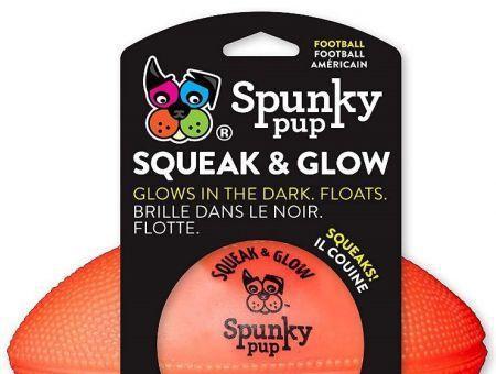 Spunky Pup Squeak and Glow Football Dog Toy Assorted